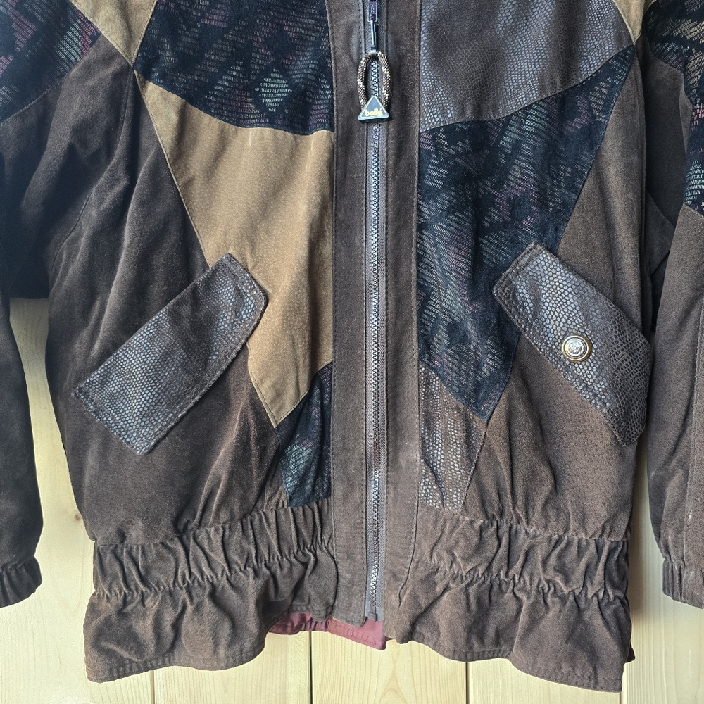 Vintage Hemingway Collection Suede Patchwork Bomber Jacket Womens Size 10 - Picture 3 of 13